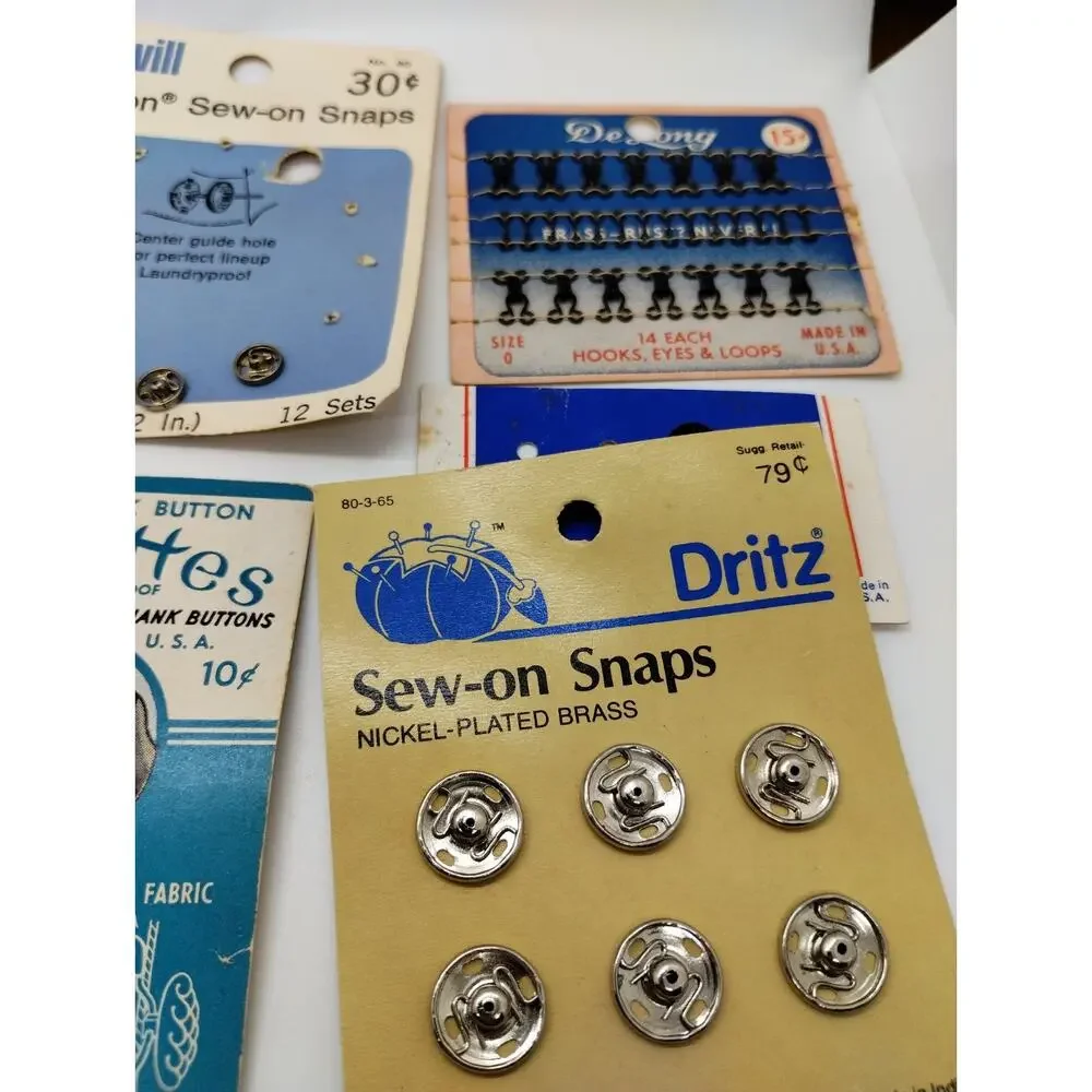 Lot of Vintage Sewing Snap Fasteners - Various Sizes Colors and Brands